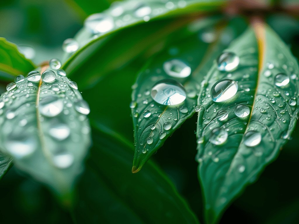 Raindrops, Green Leaves, and Sparkling&nbsp;Crystals